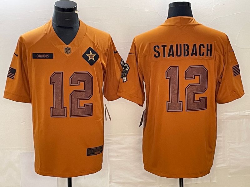 Men Dallas Cowboys 12 Staubach brown Nike 2023 Salute To Service Limited NFL Jersey